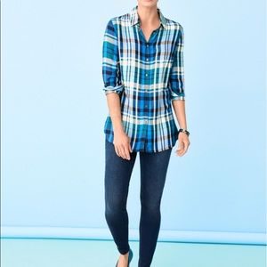 NWT Talbots Kasey Plaid Long-Button Back Shirt